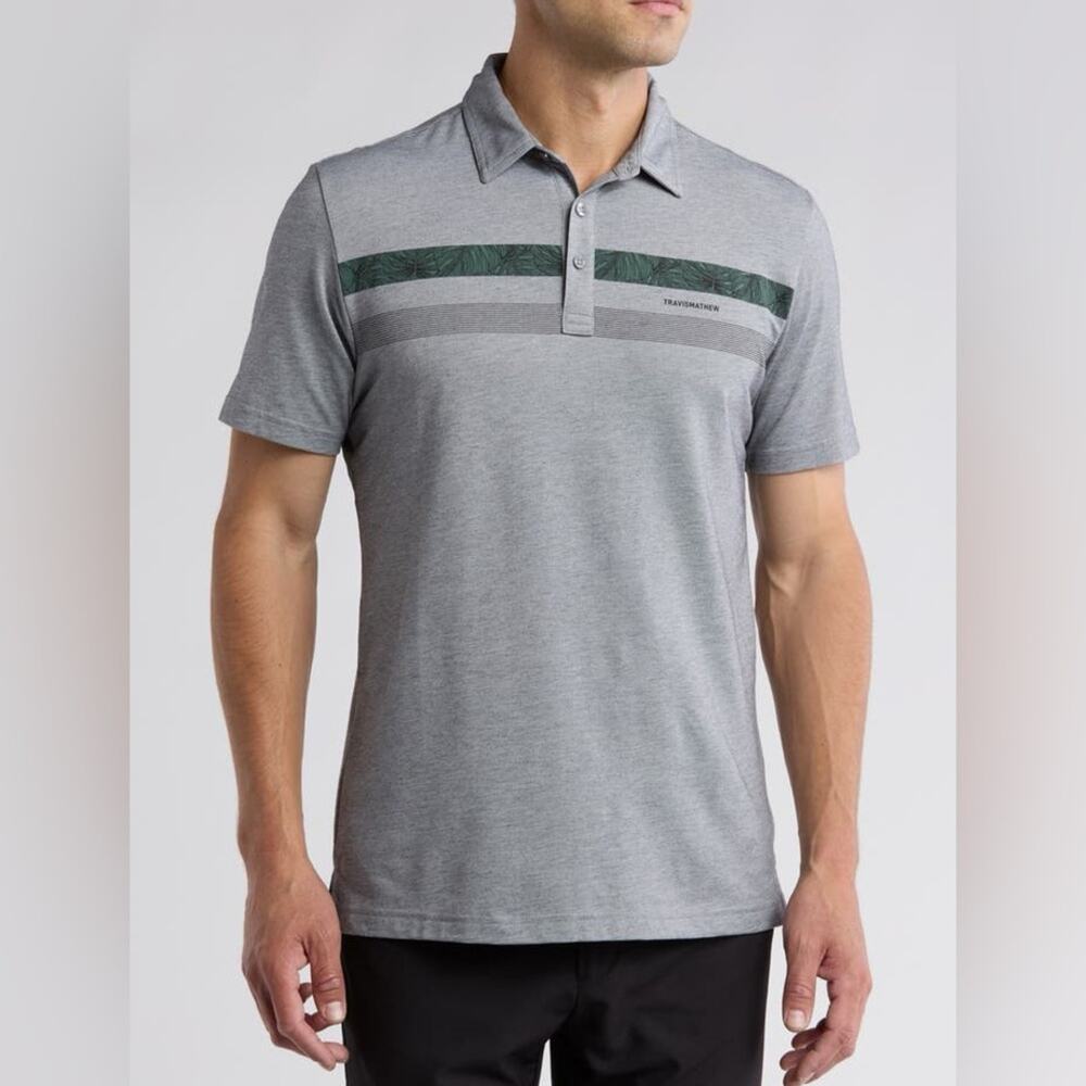 Travis Mathew Men's Seasonal Shade Golf Polo Shirt Gray Green Stripe Size XXL